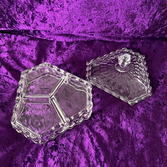 Clear Glass Triangular Display Dish with Lid – Vintage Cut Crystal Style - Picture 3 of 6